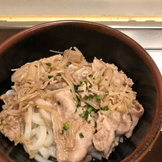 甘辛♪豚肉とエノキの冷やし ぶっかけうどん^_^